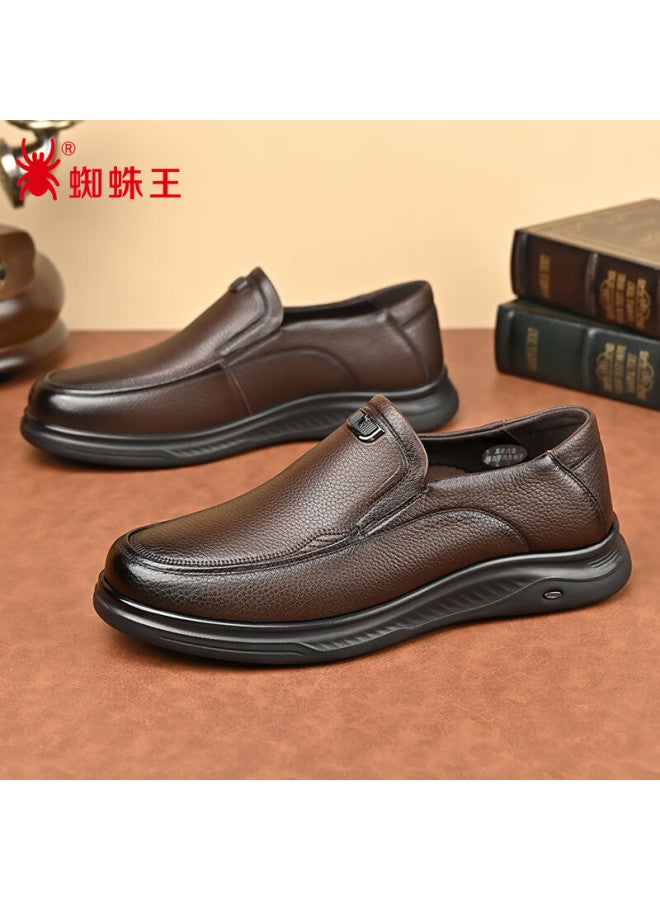 Spider King Men's Business Casual Shoes Soft Sheepskin Breathable Comfortable Slip-on Work Leather Shoes Dad Shoes Brown Size 42