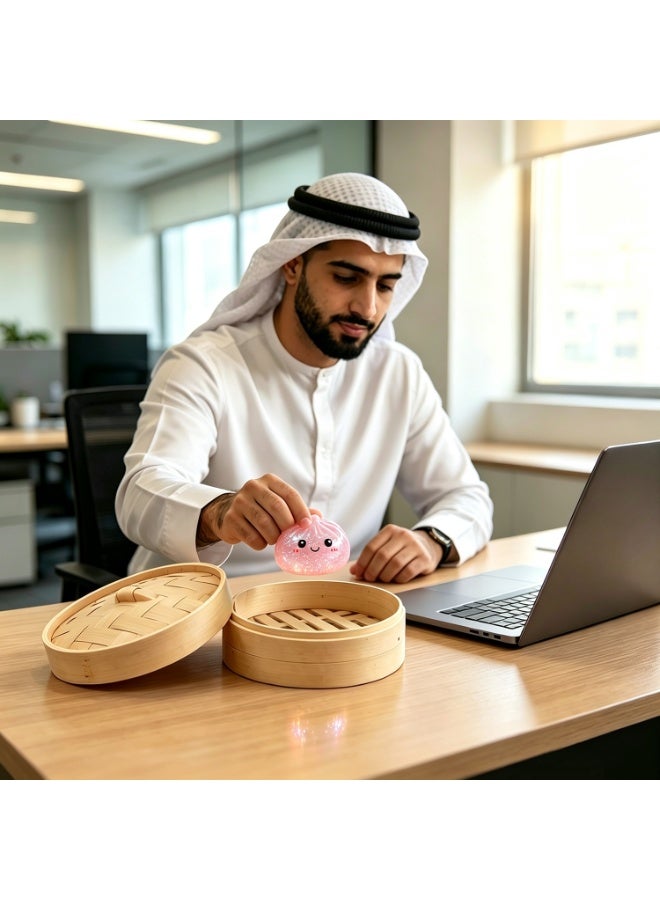 كرة ضغط وردية لامعة مع صندوق بخار، كرة ضغط عملاقة لطيفة على شكل زلابية، لعبة محمولة لتخفيف التوتر والقلق، عجينة ضغط ناعمة لتخفيف الضغط، هدية رائعة لجميع الأعمار - Image 3