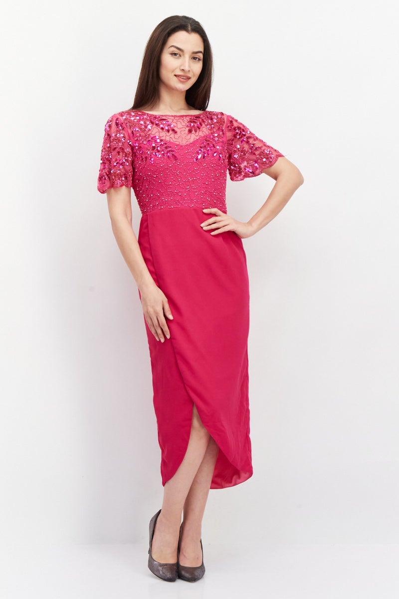 Virgos Lounge Women Embellished Midi Dress, Fuchsia - Image 1