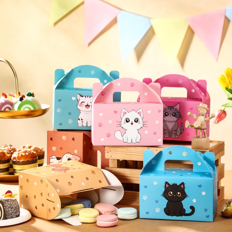 Dunzoom 24 Pcs Cat Party Favors Treat Boxes Kitten Goodie Bags Foldable Pet Gift Bag Adopt a Kitty Goody Box Cat Themed Party Favors for Birthday Wedding Bridal Shower Supplies - Image 3