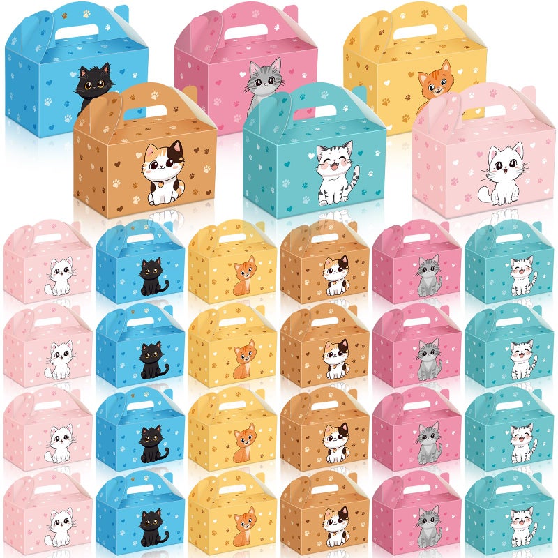Dunzoom 24 Pcs Cat Party Favors Treat Boxes Kitten Goodie Bags Foldable Pet Gift Bag Adopt a Kitty Goody Box Cat Themed Party Favors for Birthday Wedding Bridal Shower Supplies - Image 1