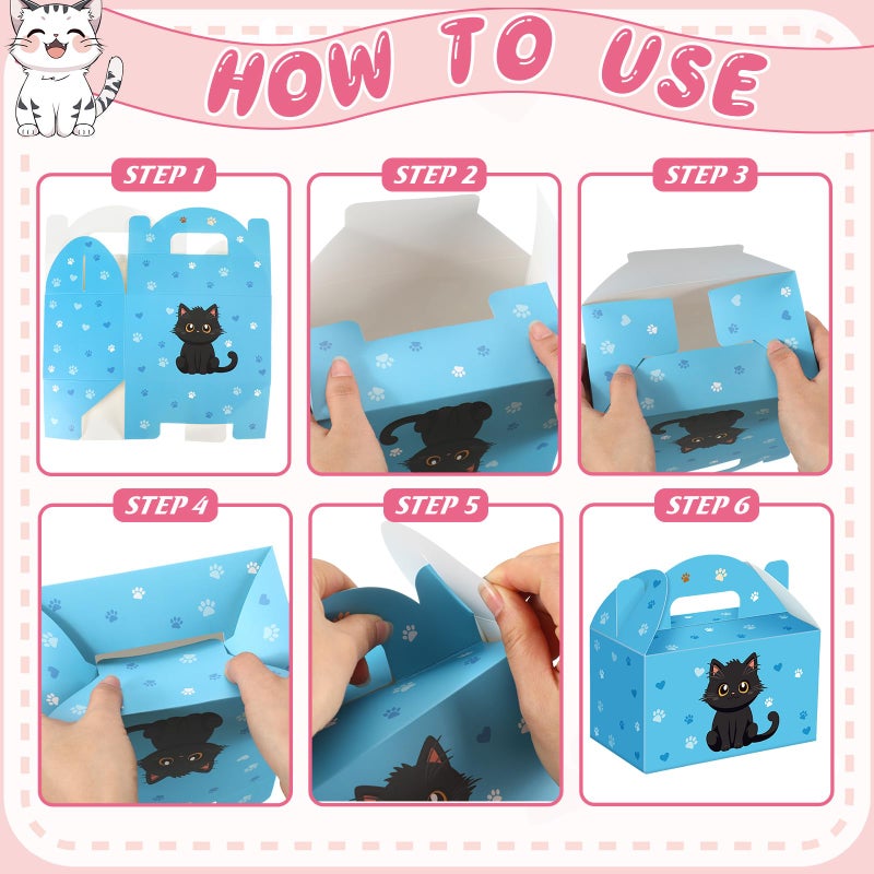 Dunzoom 24 Pcs Cat Party Favors Treat Boxes Kitten Goodie Bags Foldable Pet Gift Bag Adopt a Kitty Goody Box Cat Themed Party Favors for Birthday Wedding Bridal Shower Supplies - Image 5