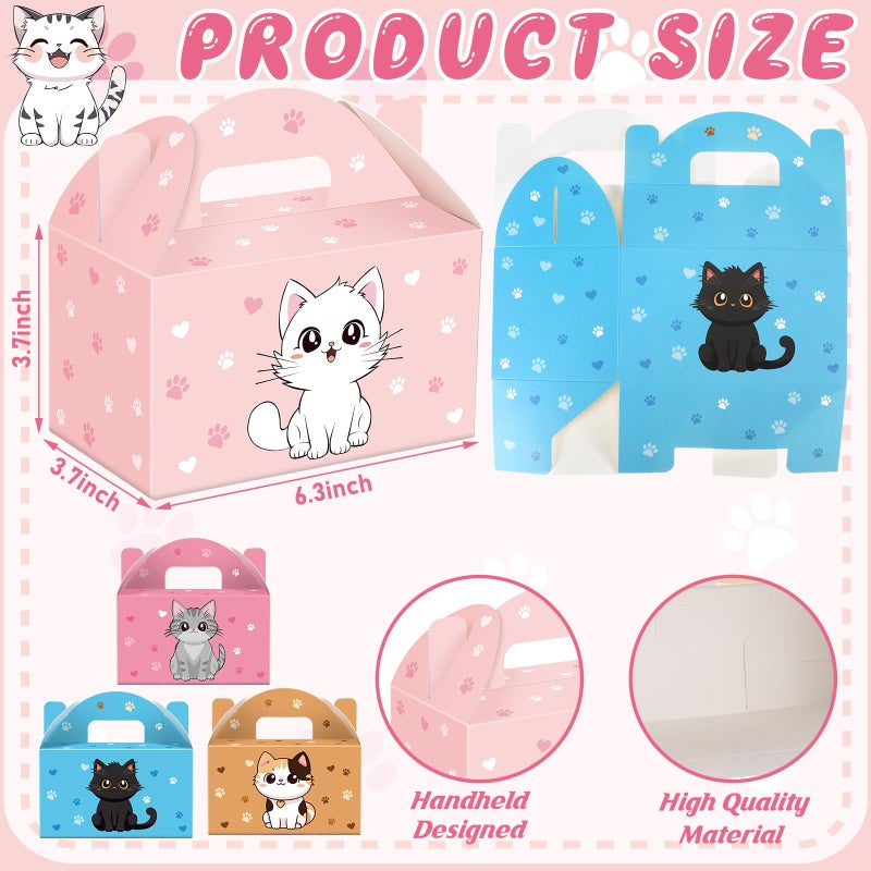 Dunzoom 24 Pcs Cat Party Favors Treat Boxes Kitten Goodie Bags Foldable Pet Gift Bag Adopt a Kitty Goody Box Cat Themed Party Favors for Birthday Wedding Bridal Shower Supplies - Image 2