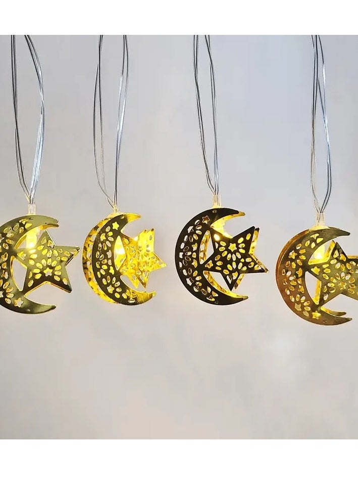 Home Care 10 LED Vintage Style Ramadan String Lights, 2m Metal & Plastic Crescent Moon & Star Design, Muslim Islamic Hanging Decor for Eid Al-Fitr, Eid, and Ramadan Festivities, Battery Operated (AA, Non-rechargeable) - No Batteries Included  - Image 3