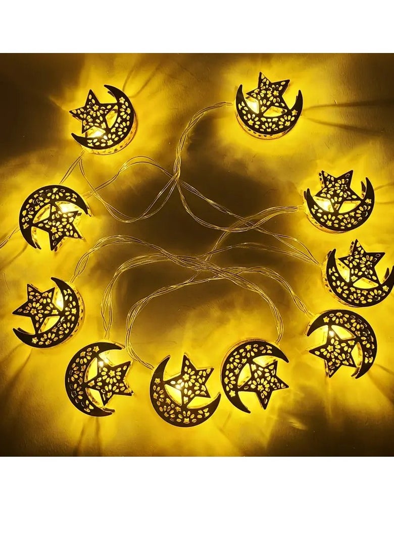 Home Care 10 LED Vintage Style Ramadan String Lights, 2m Metal & Plastic Crescent Moon & Star Design, Muslim Islamic Hanging Decor for Eid Al-Fitr, Eid, and Ramadan Festivities, Battery Operated (AA, Non-rechargeable) - No Batteries Included  - Image 4