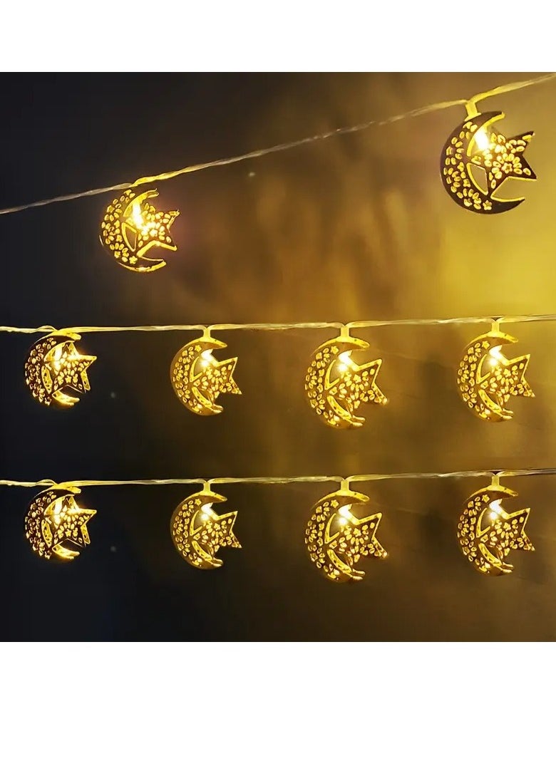 Home Care 10 LED Vintage Style Ramadan String Lights, 2m Metal & Plastic Crescent Moon & Star Design, Muslim Islamic Hanging Decor for Eid Al-Fitr, Eid, and Ramadan Festivities, Battery Operated (AA, Non-rechargeable) - No Batteries Included  - Image 5