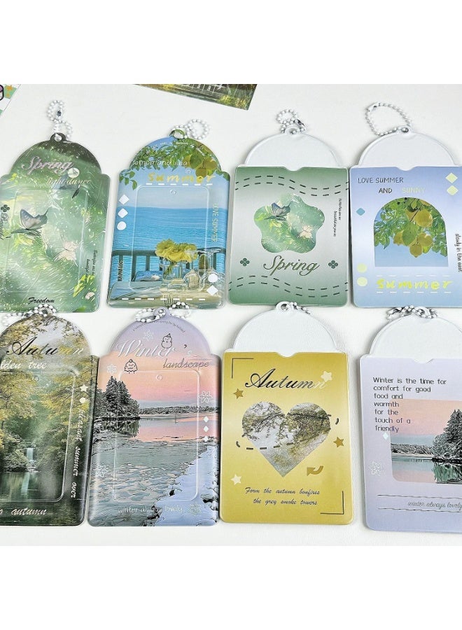 NIBEMINENT 1 - Piece The Scenery Of The Four Seasons Kpop Photo Card Holder Pendant Key Chain ID Badge Holder ID Card Holder Photo Card Protector for School ID Office ID Access Card for Women Girls - Image 2
