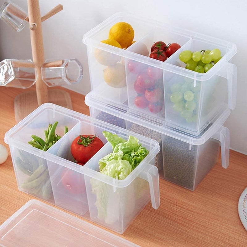 Stysol Space Saver Plastic Fridge Square Handle Food Storage Organizer Boxes with Lid Handle and 3 Smaller Bins Pack of 1 Clear - Image 5