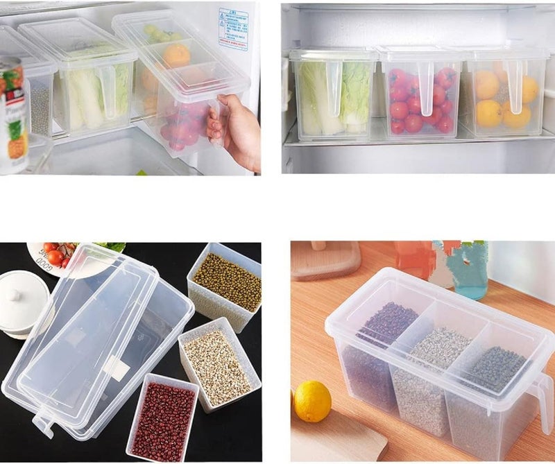 Stysol Space Saver Plastic Fridge Square Handle Food Storage Organizer Boxes with Lid Handle and 3 Smaller Bins Pack of 1 Clear - Image 2