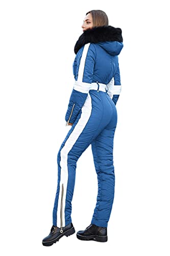 Yousify Womens Winter Onesie Ski Jumpsuits Outdoor Sports Waterproof Snowsuit Removable Faux Fur Collar Coat Jumpsuit - Image 3