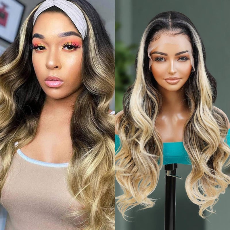 GLAM21USA HD LACE Front Loose Curl 13X6 Glueless Invisible Transparent Lace Frontal Wig Human Hair Blend Swisslace Curly Long Heat Friendly Synthetic Wigs  Nisha NeutralLace MOP1BBLONDE