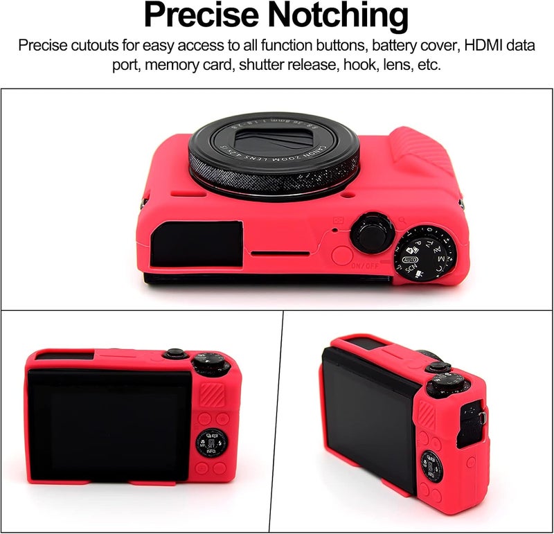 إيزي هود حقيبة G7X2، حقيبة كاميرا لـ Canon G7 X Mark II، غطاء حماية من السيليكون الناعم مع غطاء عدسة قابل للإزالة لكاميرا Powershot G7X Mark II DSLR - أحمر بدون غطاء - Image 5