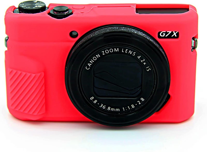 إيزي هود حقيبة G7X2، حقيبة كاميرا لـ Canon G7 X Mark II، غطاء حماية من السيليكون الناعم مع غطاء عدسة قابل للإزالة لكاميرا Powershot G7X Mark II DSLR - أحمر بدون غطاء - Image 1