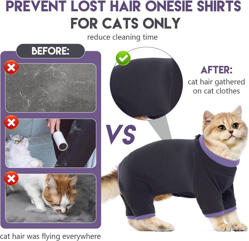 ADNIKIA Cat Pajamas for Pet Hair Removal, Sticky Hair Cat Clothes, Prevent Lost Hair Onesie Shirts for Pet, Kitten Costumes Outfits, Cat Recovery Suit for Female Male Cat After Surgery, Medium, Black - Image 3