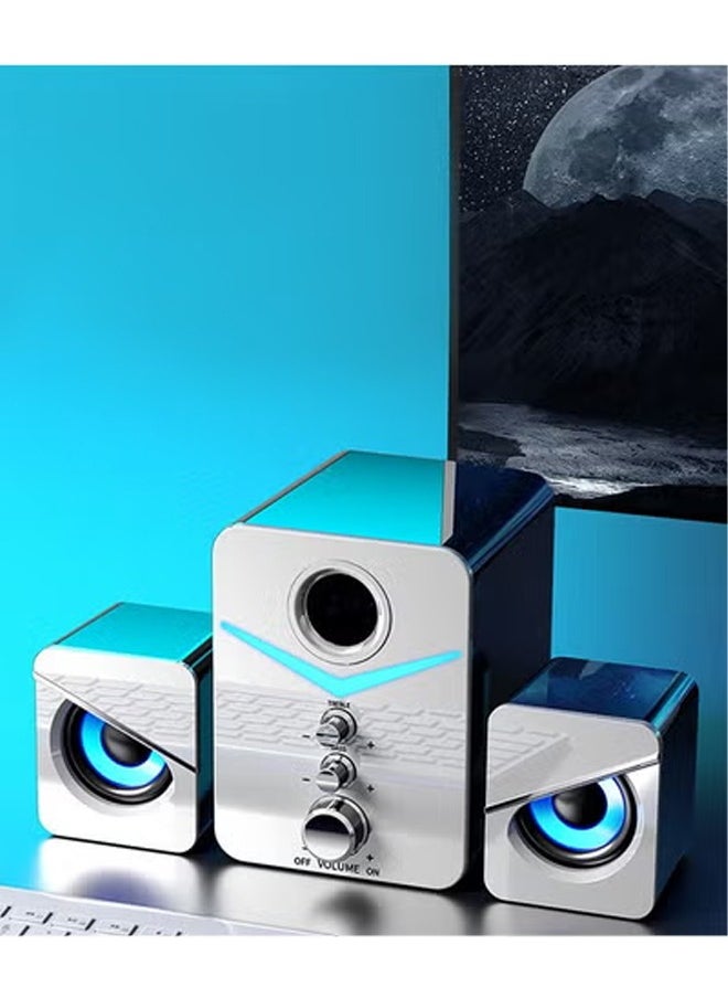 DUNISO Computer speaker, home desktop speaker three piece set, USB power supply, with audio interface, with colorful lights, suitable for laptops, tablets, phones  - Image 1