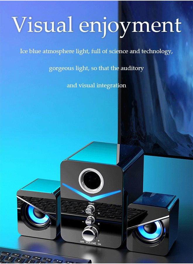 DUNISO Computer speaker, home desktop speaker three piece set, USB power supply, with audio interface, with colorful lights, suitable for laptops, tablets, phones  - Image 5