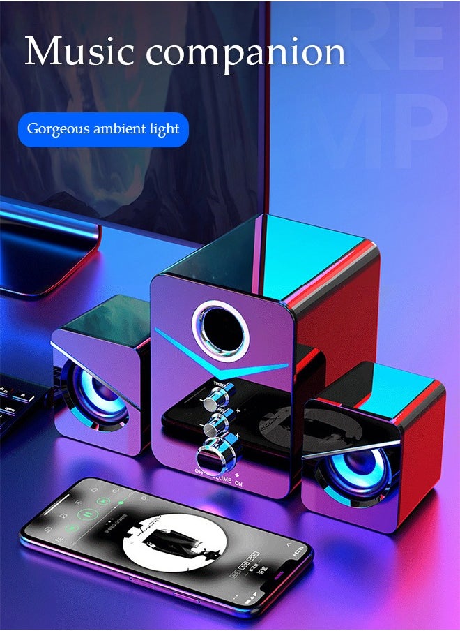 DUNISO Computer speaker, home desktop speaker three piece set, USB power supply, with audio interface, with colorful lights, suitable for laptops, tablets, phones  - Image 3