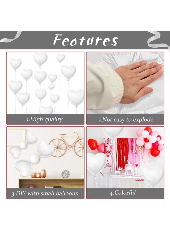 بيابيان بالونات هيليوم بيضاء على شكل قلب، 10 قطع من بالونات رقائق معدنية بيضاء على شكل قلب، مقاس 18 بوصة، بالونات هيليوم معدنية بيضاء لتزيين عيد الحب لحفلات الزفاف البيضاء وحفلات أعياد الميلاد والذكرى السنوية - Image 3
