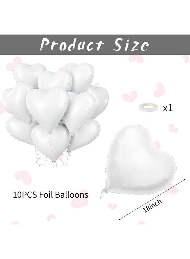 بيابيان بالونات هيليوم بيضاء على شكل قلب، 10 قطع من بالونات رقائق معدنية بيضاء على شكل قلب، مقاس 18 بوصة، بالونات هيليوم معدنية بيضاء لتزيين عيد الحب لحفلات الزفاف البيضاء وحفلات أعياد الميلاد والذكرى السنوية - Image 2