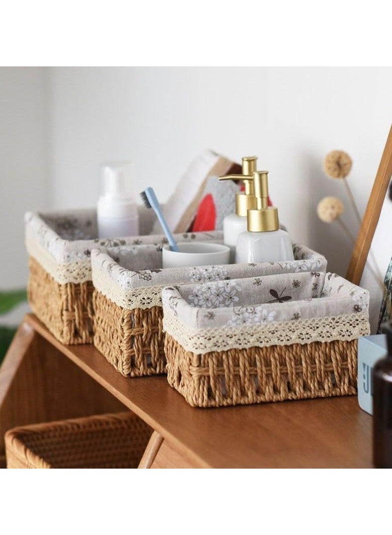 Generic Set of 3 Woven Storage Baskets with Decorative Fabric Lining – Multi-Purpose Organizer Boxes for Kitchen, Bathroom, or Bedroom – Elegant Handwoven Design for Home Essentials - Image 4