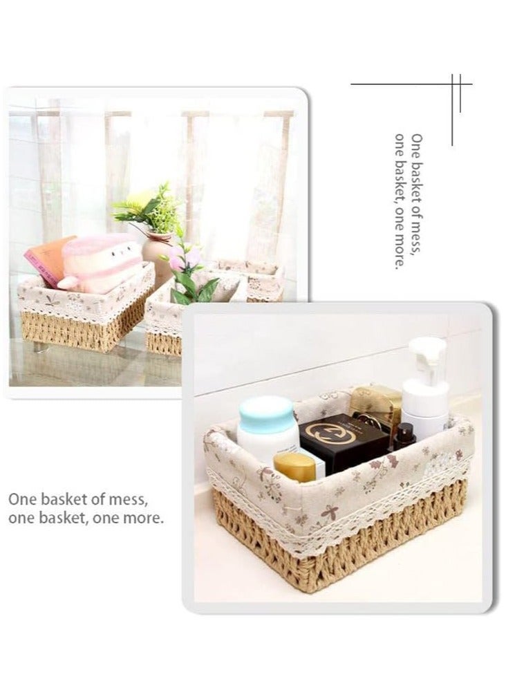 Generic Set of 3 Woven Storage Baskets with Decorative Fabric Lining – Multi-Purpose Organizer Boxes for Kitchen, Bathroom, or Bedroom – Elegant Handwoven Design for Home Essentials - Image 5