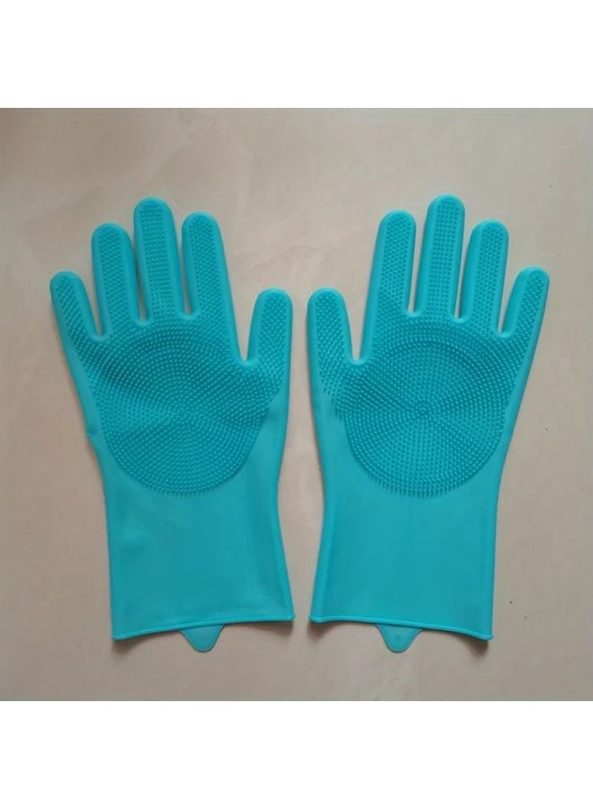 Sky Blue Silica Gel Kitchen Cleaning Gloves Multipurpose Non Slip Reusable - Image 1