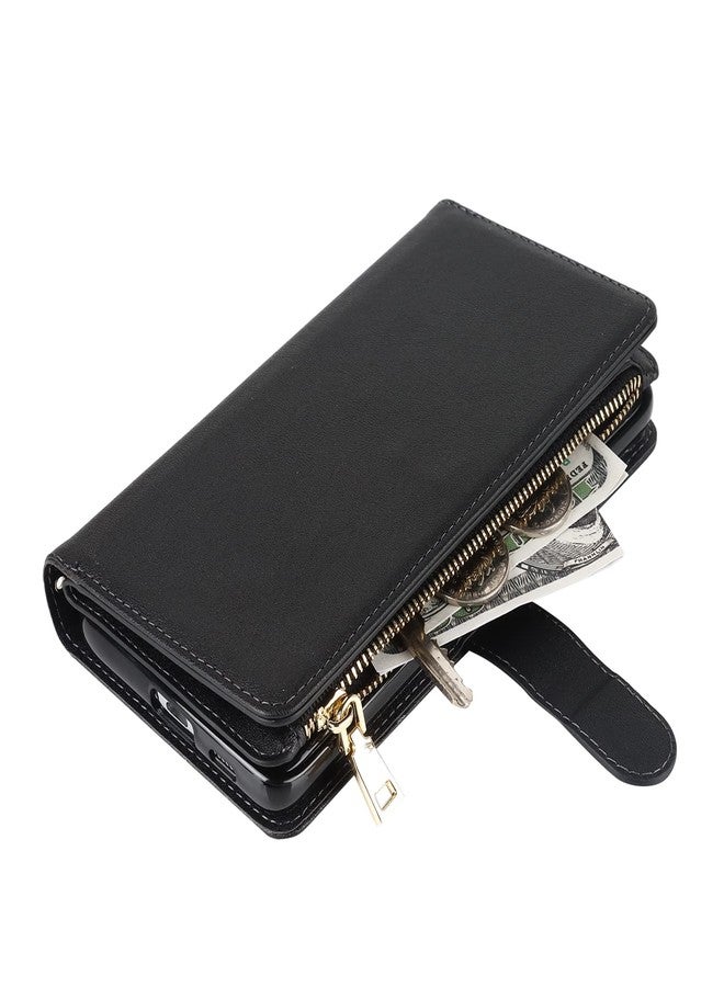 Jaorty for Samsung Galaxy S21 Ultra 5G Wallet Case with S-Pen Slot Holder,[9 Card Slots] Removable Adjustable Crossbody Necklace Lanyard Shoulder Strap Zipper Magnetic Leather Case,6.8 inch Black - Image 4
