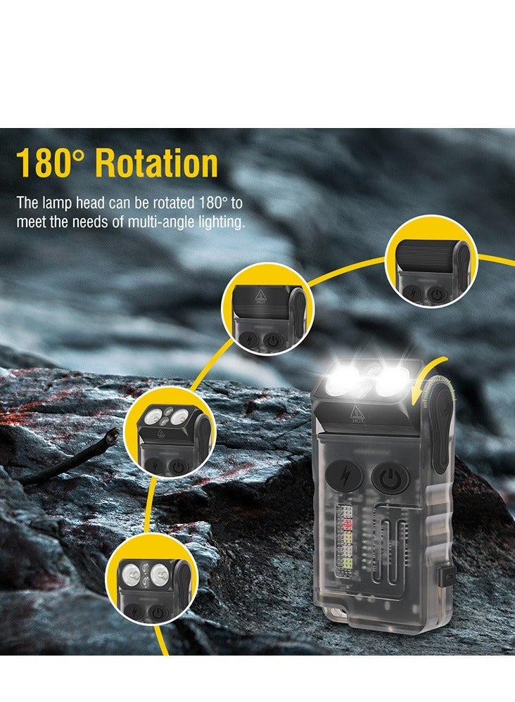 BORUIT Small Multifunctional Powerful Flashlight 1000LM , Five-color light source，180° Head Swivels 110dB Buzzer，Tail magnetic suction - Mini Keychain Pocket Rechargeable LED Flashlights USB EDC Clip Flash Light - Image 4