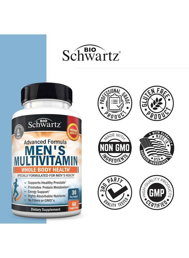 BioSchwartz Men's Multivitamin with Vitamin C A B D3 E Zinc for Immune Support - Once Daily Supplement for Energy & Heart - Antioxidants & Digestive Enzymes for Absorption - Mental Clarity & Focus Support - 60 Ct - Image 5