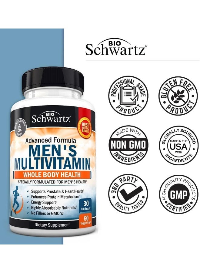 BioSchwartz Men's Multivitamin with Vitamin C A B D3 E Zinc for Immune Support - Once Daily Supplement for Energy & Heart - Antioxidants & Digestive Enzymes for Absorption - Mental Clarity & Focus Support - 60 Ct - Image 4