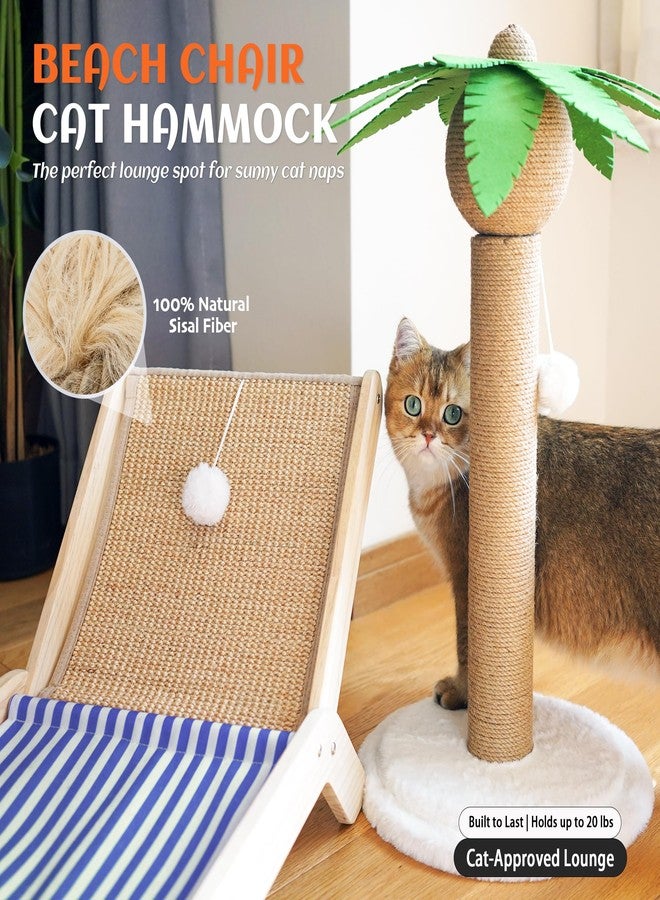 PETKARAY Beach Chair Cat Hammock, Elevated Cat Beds for Indoor Cats, Original Cozy Lounger with Sisal Scratcher and Toy Ball - Image 2
