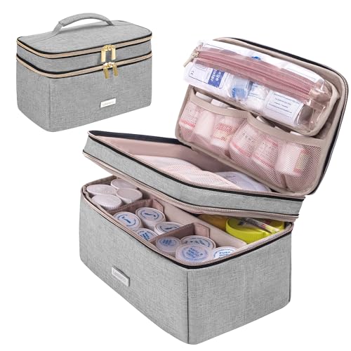 Lexeeco Medicine Storage Bag Pill Bottle Organizer with Portable Small Pouch Travel Medication Bottle Organizer for Emergency Home First Aid Box Kit (Gray) - Image 1