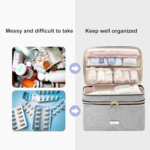 Lexeeco Medicine Storage Bag Pill Bottle Organizer with Portable Small Pouch Travel Medication Bottle Organizer for Emergency Home First Aid Box Kit (Gray) - Image 3
