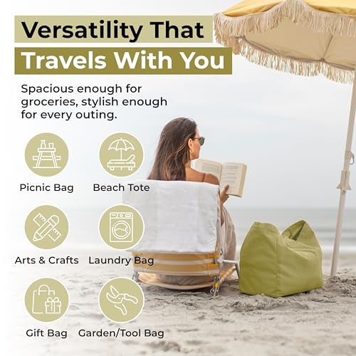 VeraMia Canvas Grocery Bag 3pc Jumbo Set with Real Pockets, Long Shoulder Strap and Short Handle. Reusable Shopping Bags for Groceries Heavy Duty, Foldable, Washable, Grocery Tote Bag (Avocado Green) - Image 5