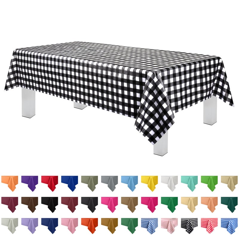 Grandipity Black Gingham Checkered Plastic Table Cloth Disposable 6 Pk 54in x 108in Plastic Tablecloths for Rectangle Tables  Premium Party Table Cloths Disposable for 6ft to 8ft Rectangle Tables