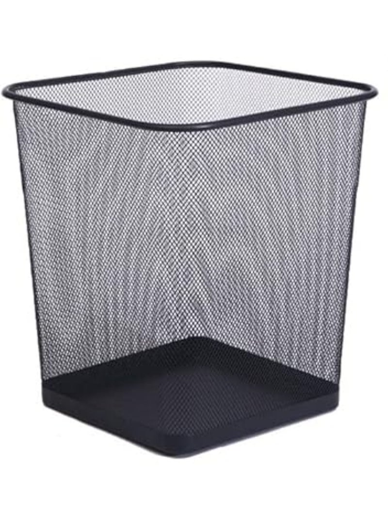 Yuwell Square Recycling Open Top Mesh Trash Can Waste Basket Without Lid For Home Office College Kitchen And Bathroom Commercial Trash Can Fits Under Desk Black 27X22CM - Image 1