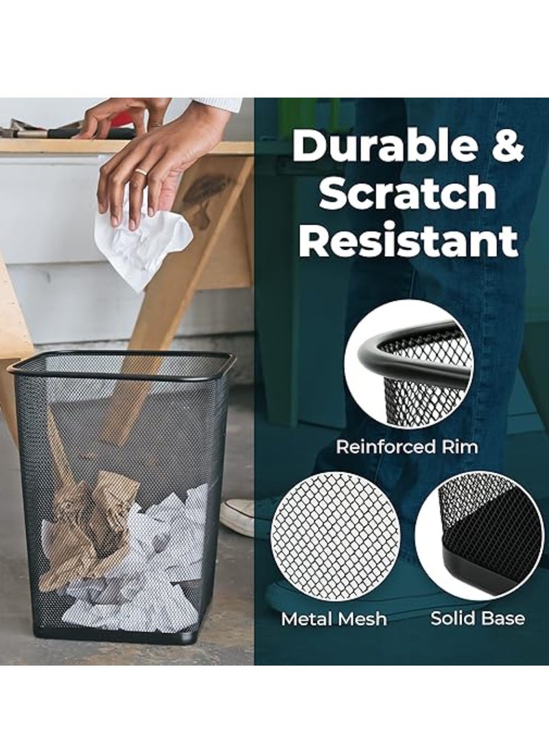 Yuwell Square Recycling Open Top Mesh Trash Can Waste Basket Without Lid For Home Office College Kitchen And Bathroom Commercial Trash Can Fits Under Desk Black 27X22CM - Image 4