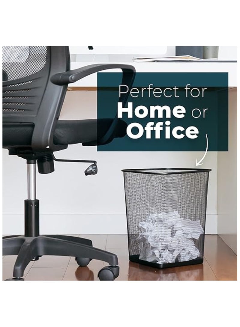 Yuwell Square Recycling Open Top Mesh Trash Can Waste Basket Without Lid For Home Office College Kitchen And Bathroom Commercial Trash Can Fits Under Desk Black 27X22CM - Image 2