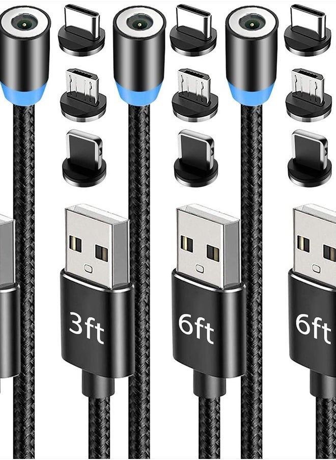 Terasako Magnetic Charging Cable 4-Pack [1ft/3ft/6ft/6ft], 360° Rotating Magnetic Phone Charger Cable with LED Light, 90° Angle Connector, Nylon-Braided Cords  - Image 1