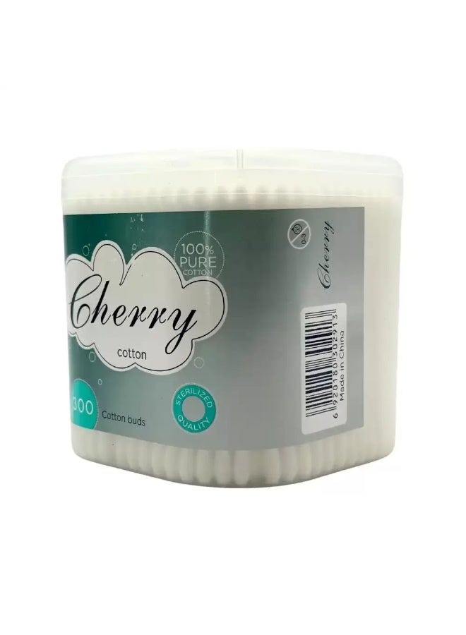 Cherry 100 percent Pure Cotton Buds Round Thick And Double Tips In Plastic Stem- 300pcs - Image 2