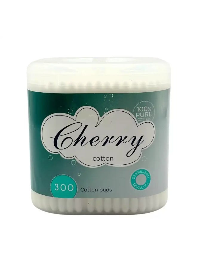 Cherry 100 percent Pure Cotton Buds Round Thick And Double Tips In Plastic Stem- 300pcs - Image 1