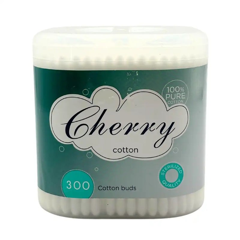 Cherry 100 percent Pure Cotton Buds Round Thick And Double Tips In Plastic Stem- 300pcs - Image 1