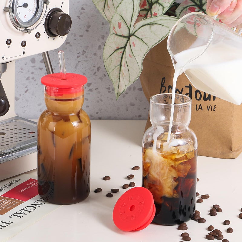 CWHHRN 17 oz Glass Cups with Lid and Straw, Glass Tumbler with Straw and Lid, Vintage Glassware for Whiskey Cocktail Beer Juice, Iced Coffee Cups with Lid (2 PACK) - Image 5