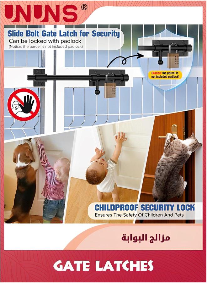 يو إن يو إن أس Barrel Bolt Latch,Sliding Gate Lock Door Latches Hardware,8 Inch（200mm）Heavy Duty Solid Stainless Steel For Fence Wooden Barn Yard Interior door Latch,Black - Image 5