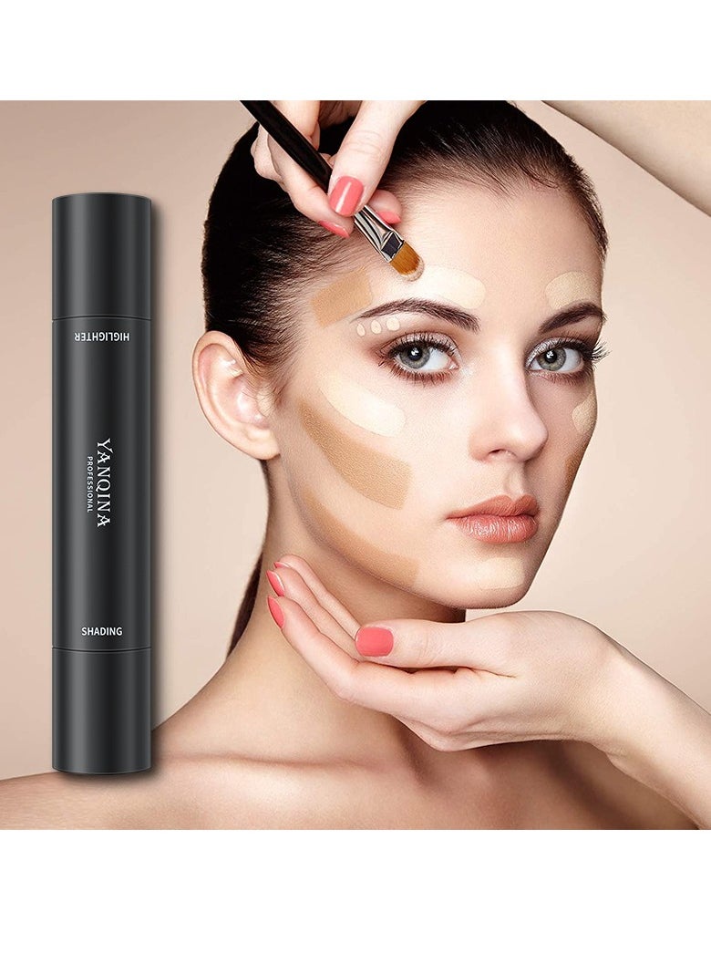 YANQINA Dual-ended Multi-Functional Contouring Stick Highlighter Conceal Dark Eye Circles Acne Highlighting Makeup Stick (Lotus Root Pink and Light Curry)  - Image 2