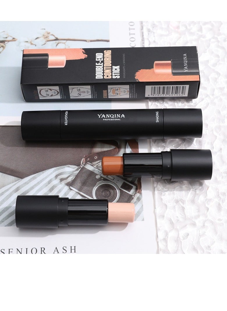 YANQINA Dual-ended Multi-Functional Contouring Stick Highlighter Conceal Dark Eye Circles Acne Highlighting Makeup Stick (Lotus Root Pink and Light Curry)  - Image 3