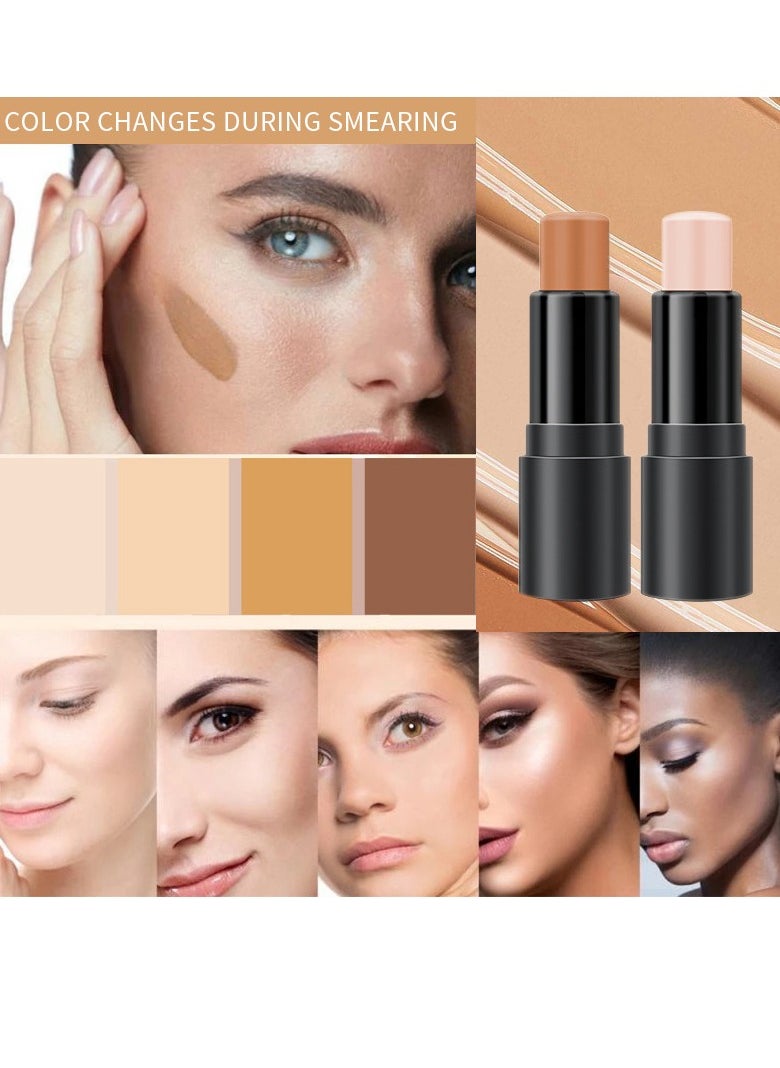 YANQINA Dual-ended Multi-Functional Contouring Stick Highlighter Conceal Dark Eye Circles Acne Highlighting Makeup Stick (Lotus Root Pink and Light Curry)  - Image 4