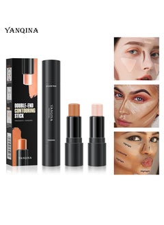 YANQINA Dual-ended Multi-Functional Contouring Stick Highlighter Conceal Dark Eye Circles Acne Highlighting Makeup Stick (Lotus Root Pink and Light Curry)  - Image 5