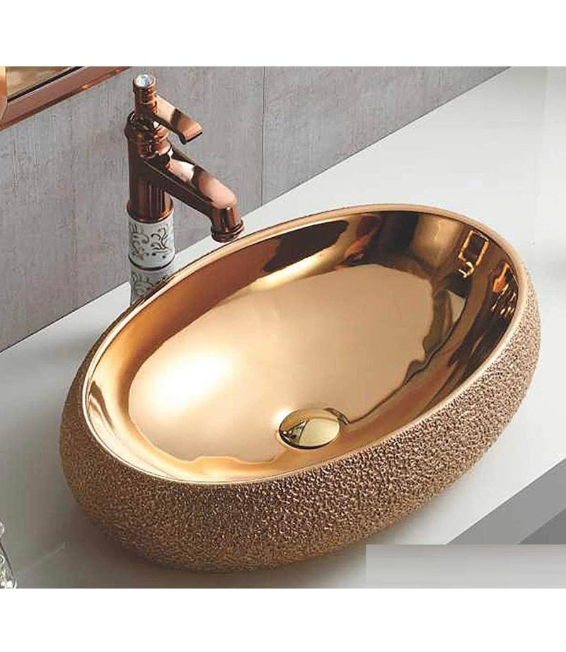 POLO STANDARD Ceramic Wash Basin Vessel SinkOver Counter Wash Basin For Bathrooms Living Room rose gold  - Image 1