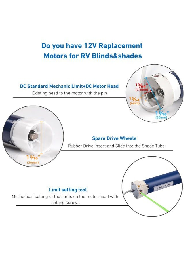 Rollerhouse s DM25DS 12V RV Electric Roller Shade Replacement Motor RV Motorized Blinds Shade Motor Working for 1-3/16” and 1.5” RV Replacement Shades - Image 2